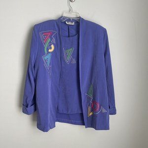 Vtg City Girl Sport Blue Retro 80s Embroidered Jacket & Shell Set